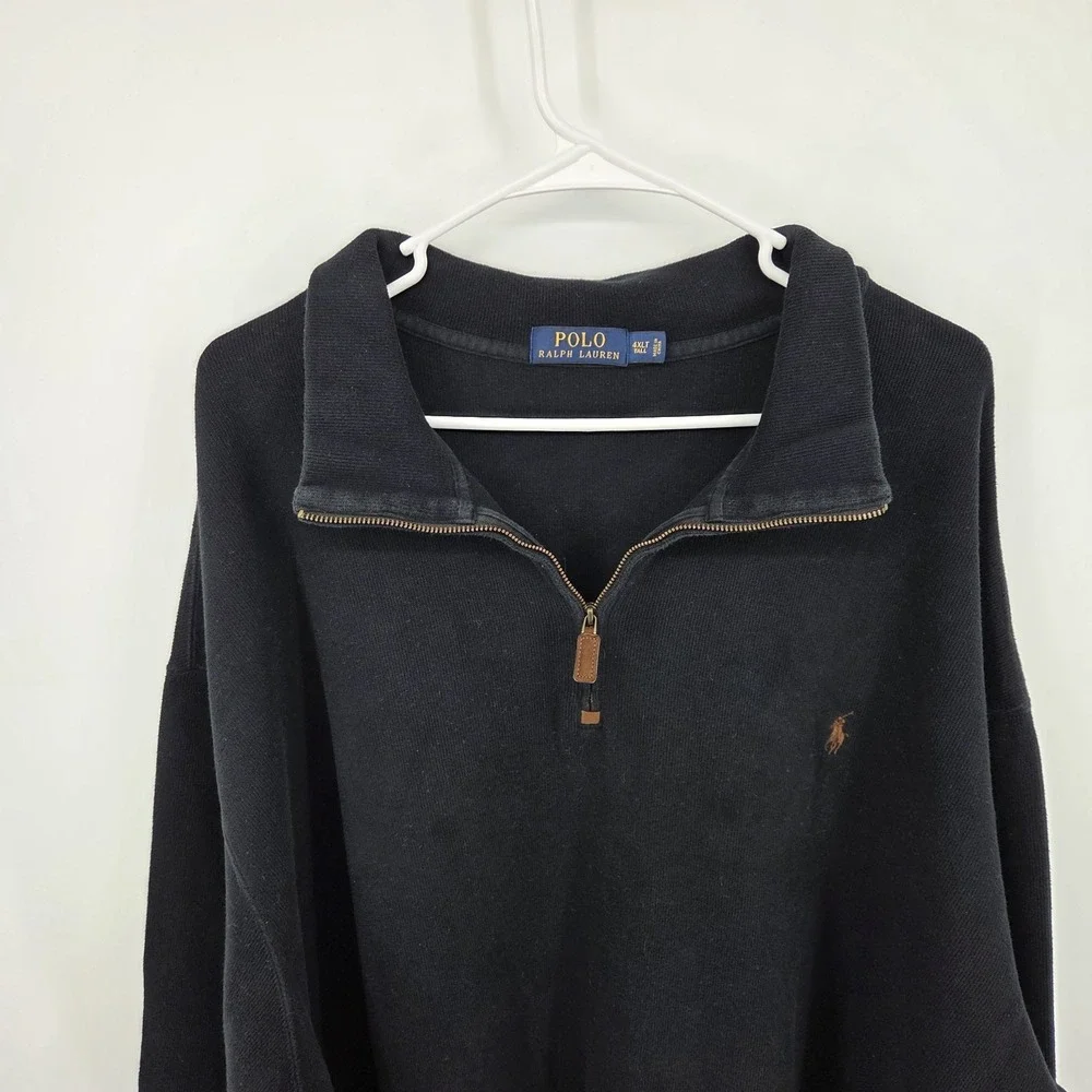 Polo Ralph Lauren Quarter Zip Pullover Men 4XLT Black Cotton Blend Preppy Golf